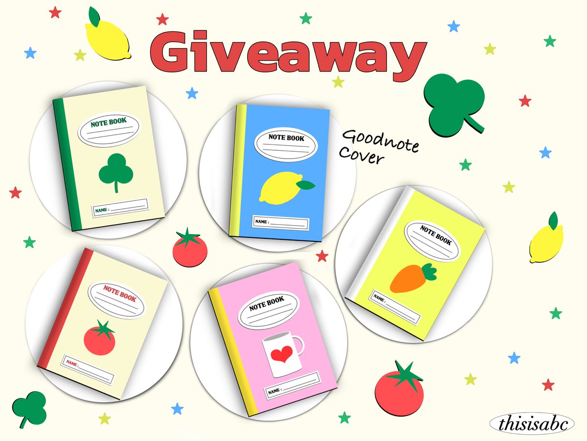Pls rt&amp;fav before use 

Giveaway 
Goodnote cover! ☘️🥕🍅🍋

📎 Link in mentions 

( do not repost )

#giveaway #แจกpng #แจกไฟล์png
 #แจกpng #goodnote