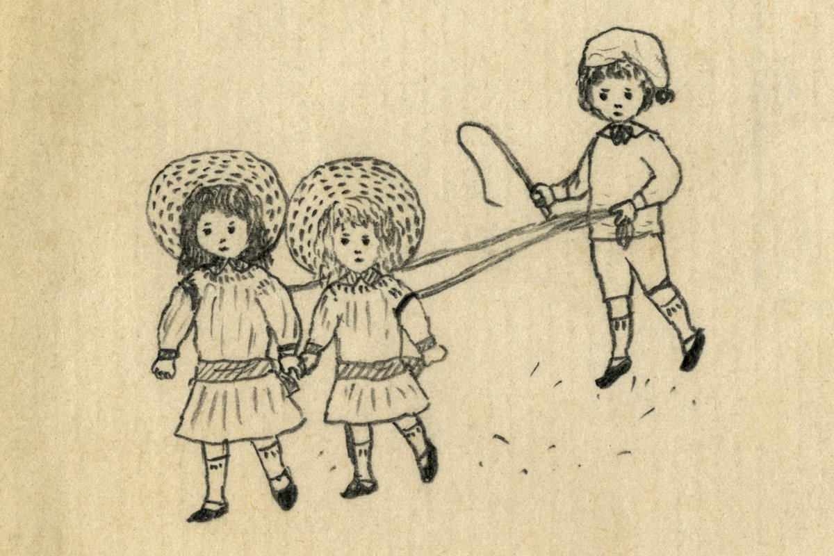 TerenceKerr5's tweet photo. #19thCentury #1800s #England #GenderStereotyping #GirlPower
Toddlers in reins in England in the late 1800s. Pencil drawing created circa 1885 by a Victorian child, May Chatteris Fisher (1874 - 1910):
https://t.co/LS2a0OJkQd https://t.co/njGdCUhpSt