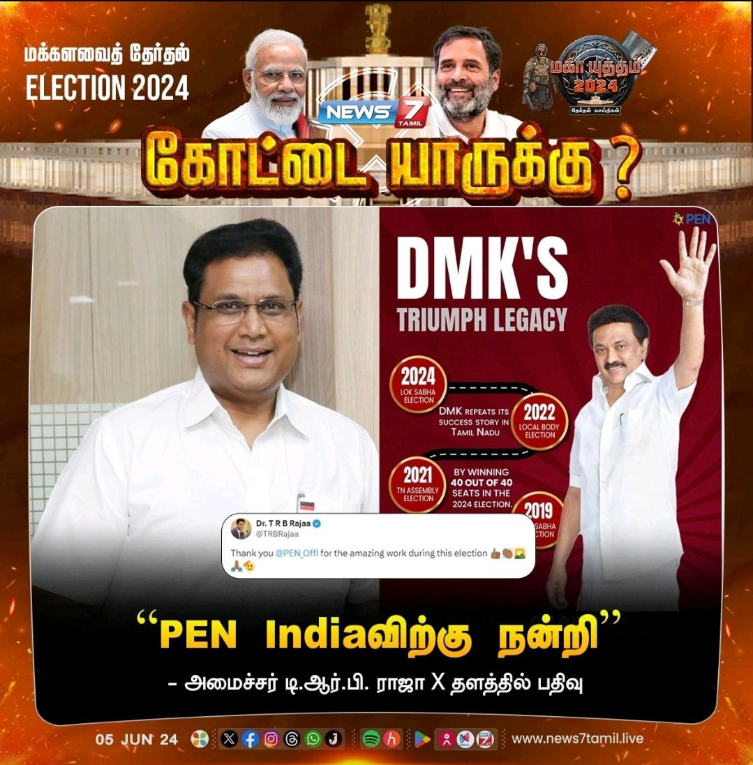 vithukumar_offl's tweet photo. I'm so proud to have been part of the @PEN_Offl Election team the 2024 Paid Election work and Campaigns.
The DMK party's monumental victory, securing all 40 out of 40 seats.
#Penindia #DMKSuccess
#Tamilnadu https://t.co/wDH3ZXfWp2