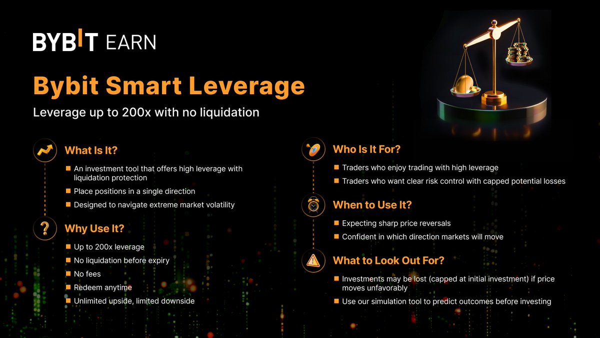 Bybit_Official's tweet photo. 🚀 Leverage smart with Bybit Smart Leverage!

Get liquidation-free leverage protection with up to 200X leverage. Stand a chance to get up to 100 $USDT in rewards today with #BybitStructuredProducts.

🌐 Explore More: https://t.co/wpJrwGhEjq

#TheCryptoArk #BybitEarn https://t.co/nbjFpDAeWI