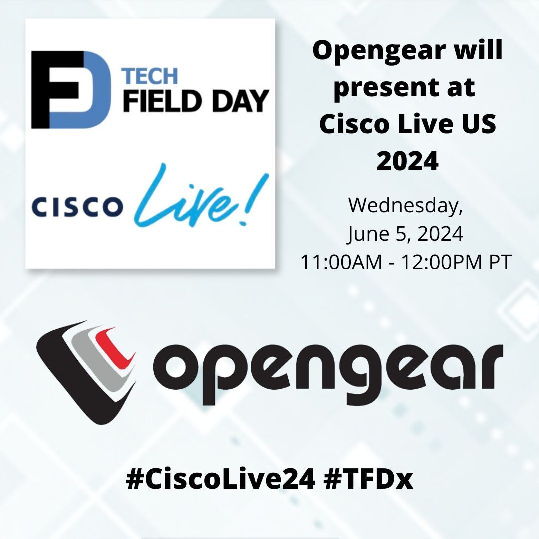 It's <a href="/TechFieldDay/">Tech Field Day | TFDx at Cisco Live! 6/10 - 6/11</a> time as <a href="/Opengear/">Opengear</a> presents at Tech Field Day Extra at Cisco Live US 2024! #CiscoLive24 #TFDx 

techfieldday.com/appearance/ope…