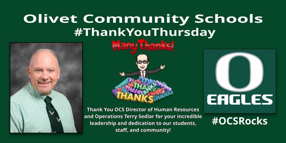 JohnWMertz's tweet image. In this edition of #ThankYouThursday we would like to recognize Terry Sedlar, OCS Director of Human Resources/Operations, for his amazing servant leadership. Terry selflessly gives of his time every day to help our students, staff and community. Thank you Mr. Sedlar!
#OCSRocks