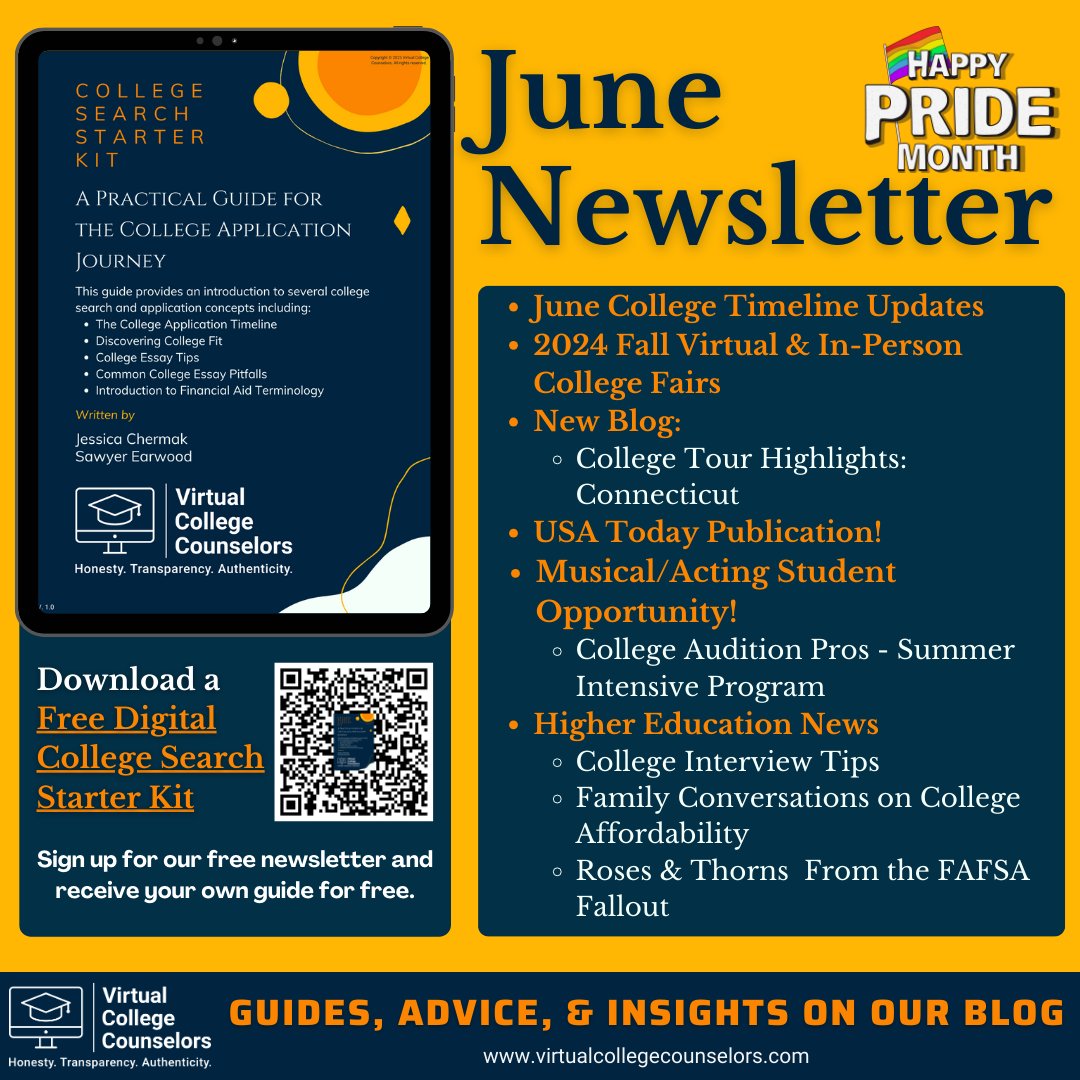 VirtualCollegeC's tweet image. Our monthly #newsletter is here! 📬
📝 New blog: Connecticut #College Tour Trip 
📰 Featured in USA Today! 
📅 June college timeline updates 
🎓 Latest in higher #education news 
🗓️ 2024 college fair schedule
Get ahead in your college journey! 🎓
witty-designer-4182.ck.page/posts/VCC-June…
#writing