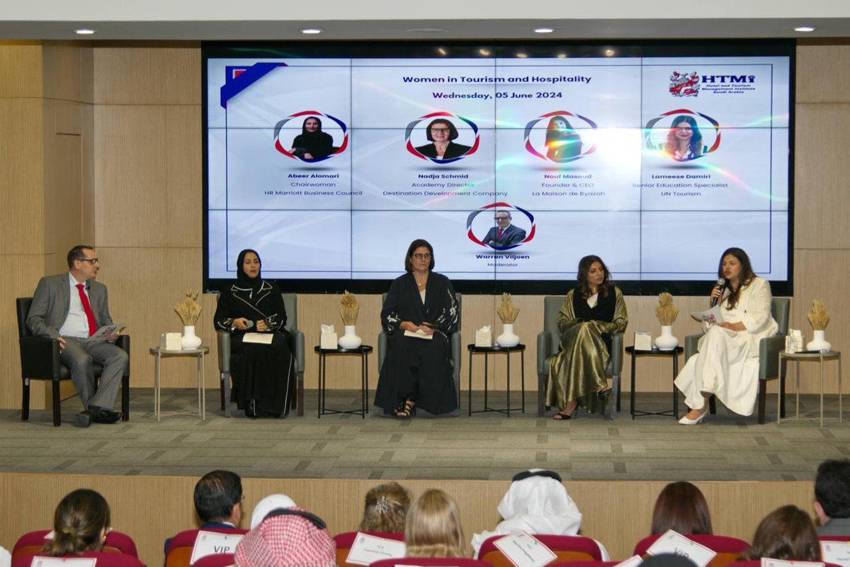 UNWTOAcademy's tweet photo. Today, UN Tourism Innovation, Education and Investments team has been part of a meaningful panel on women's empowerment and tourism #education at the @HtmiKSA institute, Saudi Arabia🇸🇦

To discover more on our tourism education initiatives, please check⬇️ 
https://t.co/fhCjTMgZh2 https://t.co/aLhNwsP5w9