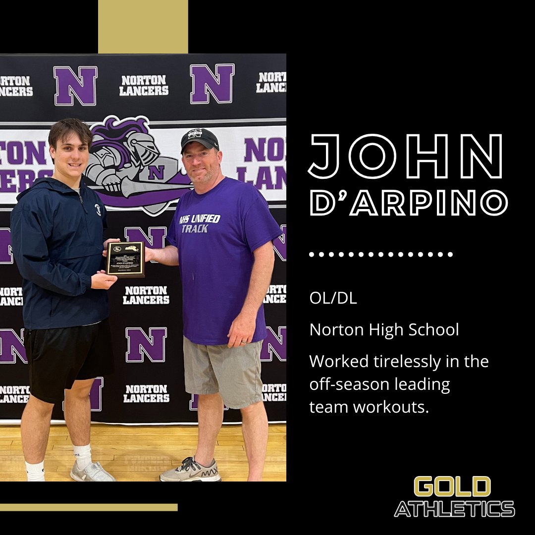 Total leadership, social sacrifice &amp; a great work ethic in season and off season. Our <a href="/MHSFCA4/">MHSFCA</a> Scholarship finalist, John, will be attending Endicott College in the fall. Good luck in the future! #MHSFCAScholarship #NortonFootball 🏈 <a href="/MattRossGold/">Matt Ross</a> <a href="/jartz285/">jim artz</a> <a href="/NHSLancersports/">Norton Lancer Athletics</a>