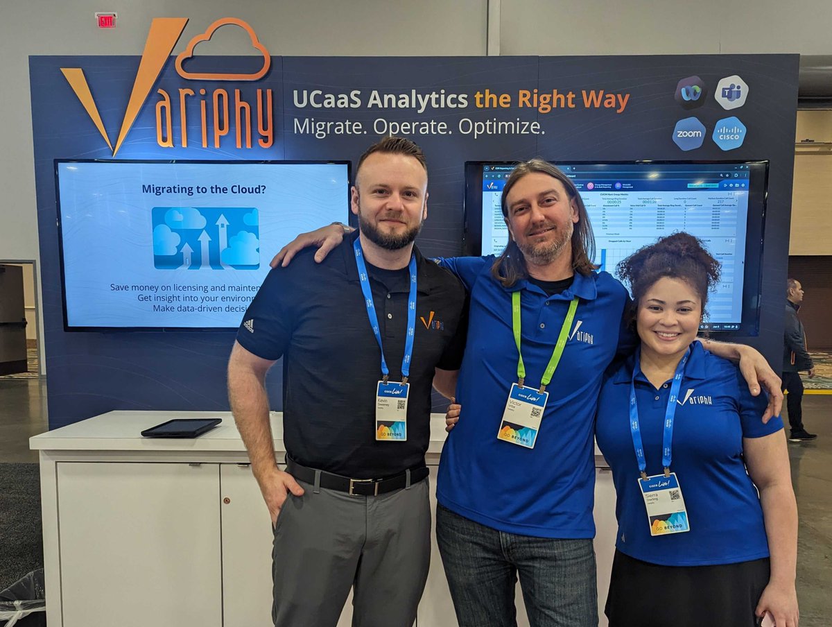 Variphy's tweet photo. It’s Day 3 at the #WorldOfSoutions! Today’s schedule is packed with exciting sessions and entertainment, but “don’t let the sun go down” before visiting us at booth 4372. Come say hi to Kevin, Victor, and Sierra!
#CiscoLive #CallReporting #CloudMigration https://t.co/9DMZtwfDpP