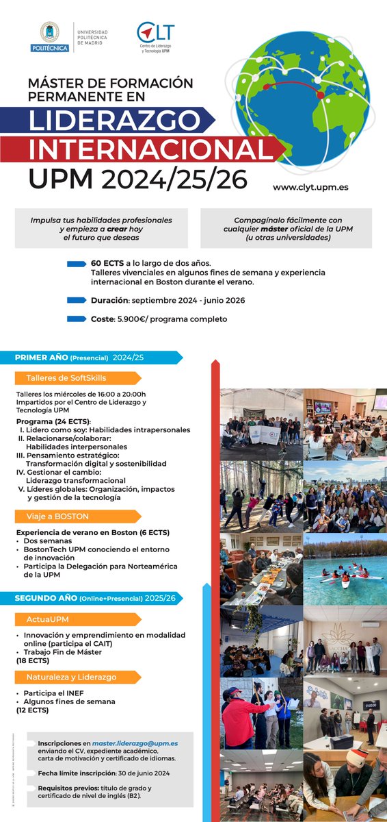 Liderazgo_UPM's tweet photo. 📢 ¡Recuerda! Hasta el 20 de julio puedes inscribirte en el Master de LIDERAZGO INTERNACIONAL! 🎓🌎 ¡Potencia tus habilidades y crea el futuro que deseas!
https://t.co/UuxoMYVxIV
#Liderazgo #MasterInternacional #UPM #Tecnología #Innovación #somosUPM @La_UPM https://t.co/F8jE8cSQzO