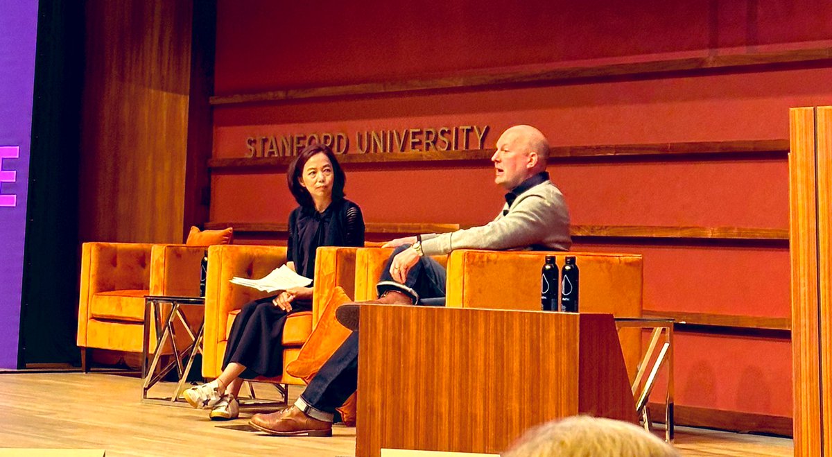 TorroStephen's tweet photo. Fireside chat with @pmarca and @drfeifei at the @StanfordHAI #Conference at @Stanford https://t.co/heG7Z56R1a