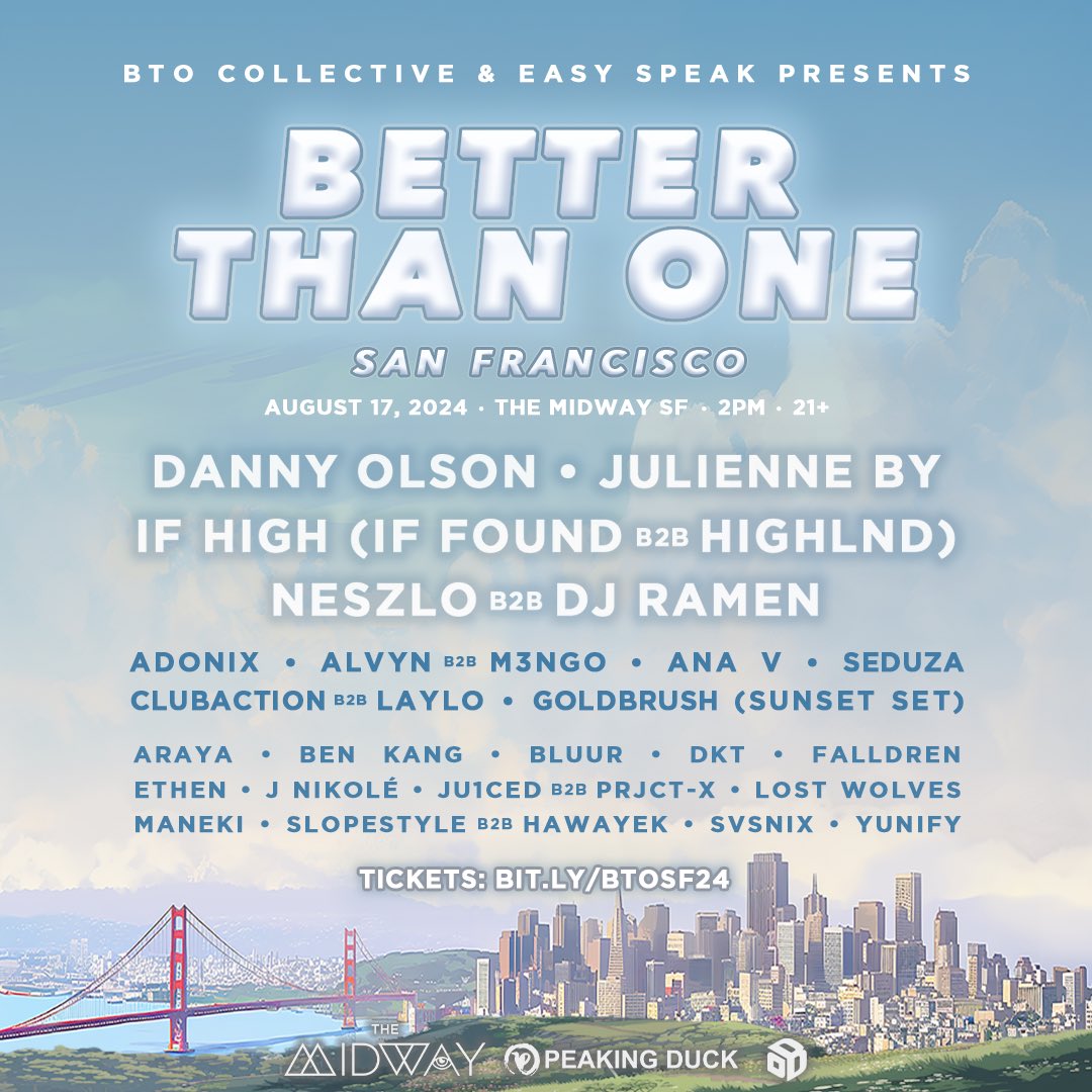 Danny Olson (@dannyolsonmusic) on Twitter photo SF!!! I’m back and playing BTO 8/17 at <a href="/Themidwaysf/">The Midway SF</a> with some absolute legends!! Tix go on sale tomorrow at 11AM who am I seeing!!?
<a href="/BTOCollective_/">BTO Collective</a>
<a href="/EasySpeakGroup/">Easy Speak</a> SF!!! I’m back and playing BTO 8/17 at <a href="/Themidwaysf/">The Midway SF</a> with some absolute legends!! Tix go on sale tomorrow at 11AM who am I seeing!!?
<a href="/BTOCollective_/">BTO Collective</a>
<a href="/EasySpeakGroup/">Easy Speak</a>