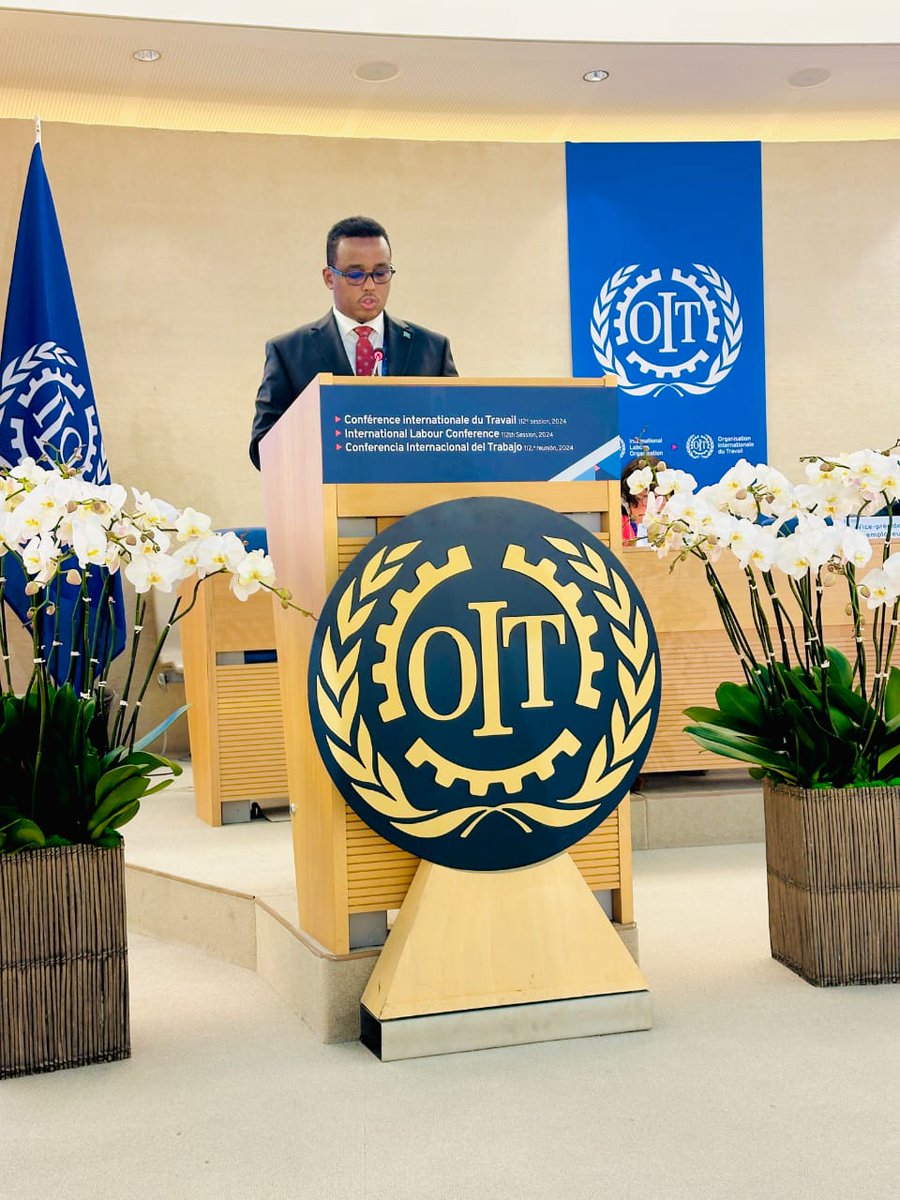 HonDrMohelmi's tweet photo. Honored to address the 112th International Labour Conference in Geneva. Somalia remains committed to social justice, decent work, and addressing youth unemployment. Grateful for international support in our journey towards stability and prosperity. #ILC2024 #Somalia https://t.co/Rf8duWXBi3