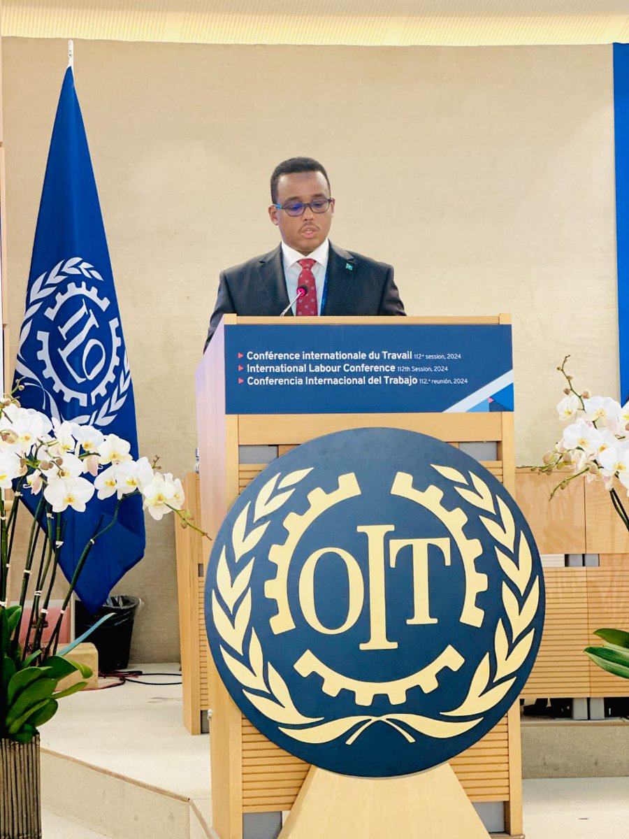 HonDrMohelmi's tweet photo. Honored to address the 112th International Labour Conference in Geneva. Somalia remains committed to social justice, decent work, and addressing youth unemployment. Grateful for international support in our journey towards stability and prosperity. #ILC2024 #Somalia https://t.co/Rf8duWXBi3