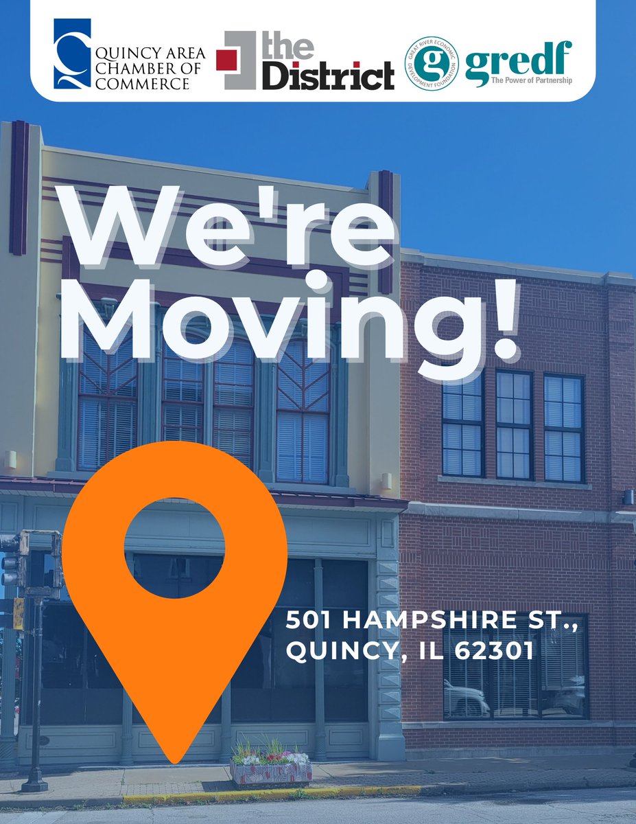 📢 Exciting News! The District, The Quincy Area Chamber of Commerce and Great River Economic Development Foundation announced today a joint venture to purchase a shared location at 501 Hampshire Street in Quincy.