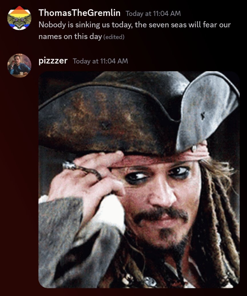 ThomasOGremlin's tweet image. Sailing the seven seas today with @Pizzzer all you other swashbucklers and scallywags better keep your eyes on the horizon 

Starting at 12:30 PST 
Twitch.tv/thomasthegreml…
