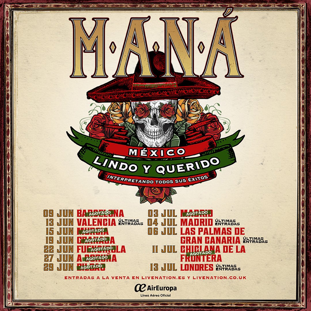 manaoficial's tweet photo. España/Londres ya empezó la cuenta regresiva. 

iNos vemos este fin de semana! 

¡Listos para echar toda la carne al asador! 🤘🖤

Boletos: https://t.co/q08h0W9TQo https://t.co/2gF0BLwN7e