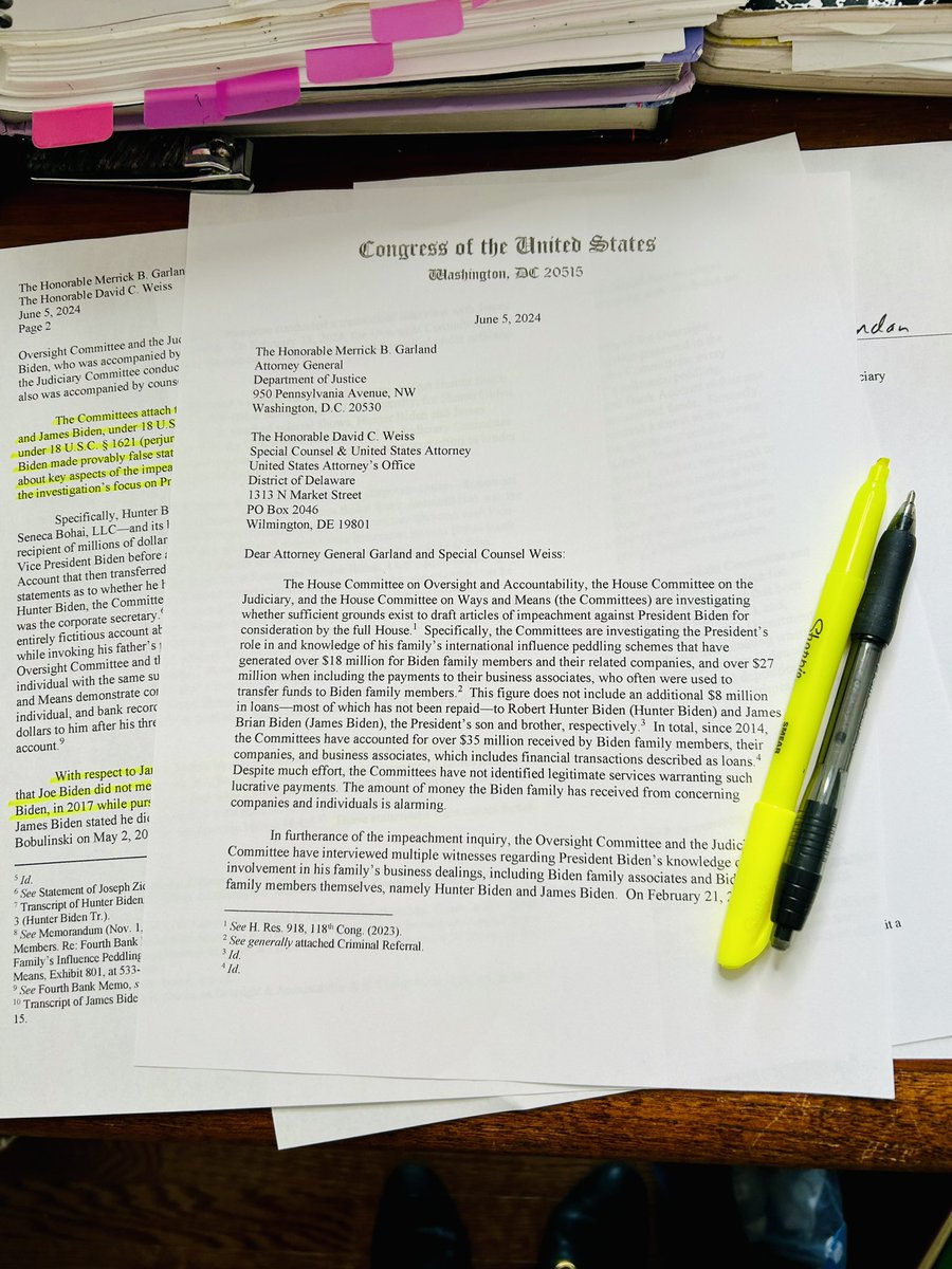 C__Herridge's tweet image. NEW Criminal Referrals from leadership @JudiciaryGOP @GOPoversight @WaysandMeansGOP 
"The Committee attach to this letter a referral for criminal charges against Hunter Biden and James Biden, under 18 U.S.C. § 1001 (false statements), and, additionally, for Hunter Biden under 18…