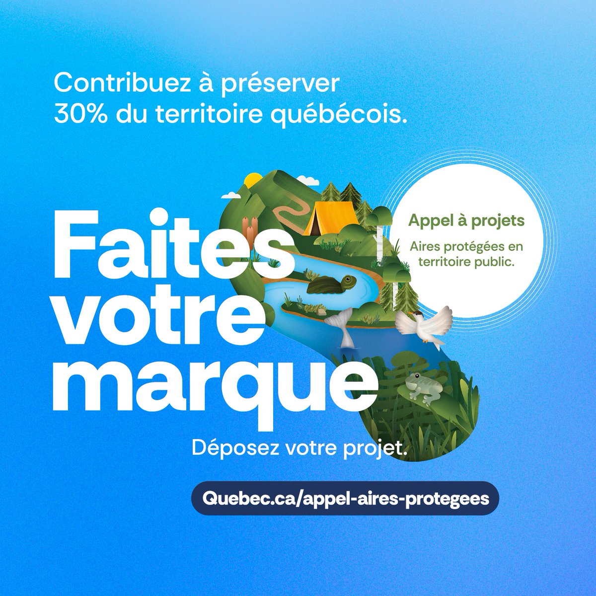 snapqc's tweet photo. En cette journée mondiale de l'#environnement, le gouvernement du Québec lance un appel à projets d’#airesprotégées en territoire public.
L'occasion pour toutes et tous de contribuer à l’objectif de 30% de conservation du territoire d’ici 2030!
👉https://t.co/FG0swnpGcL https://t.co/G2427sUidl