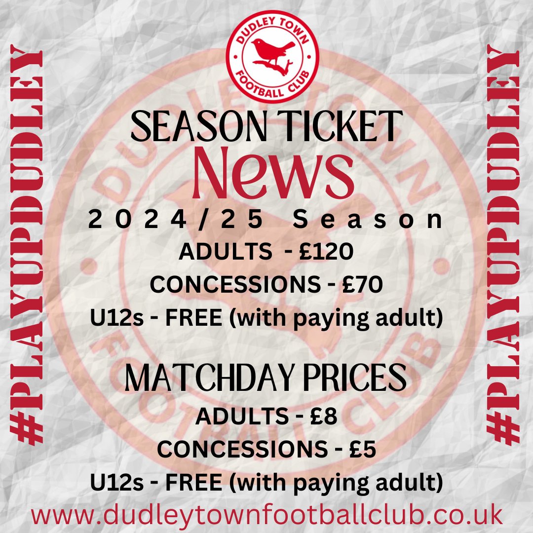 DudleyTownFC's tweet photo. With Top flight Clubs pushing up their prices and forcing loyal fans away why not give non league a try next season?

Come and get behind YOUR Robins as we enter  our 2024/25 Midland Football League Premier Division Campaign.

#PLAYUPDUDLEY https://t.co/bqoYtsALHk