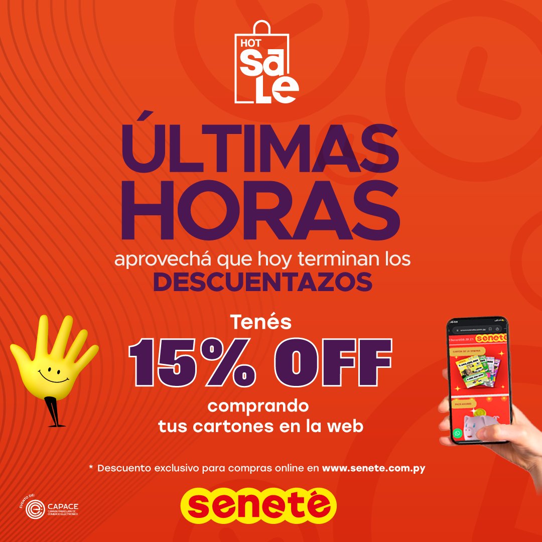 Senetepy's tweet photo. 🚨 ¡Último día de rebajas! 🏃🏻
🤩 Solo hasta HOY tus cartones digitales te salen a Gs. 8.500
📌 Ingresá ya 👉🏻https://t.co/Lu4epM1IPO y escogé tu cartón de la suerte.
#Seneté #Cheporemoi #Descuentos #Suerte #Ahorro #Hotsale2024 https://t.co/ghSCv2xI8C