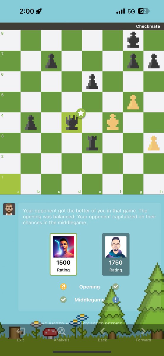 Truess1987's tweet photo. Been loving chess recently. So I finally started to play instead of doing the puzzle. So I wanted to play vs the person who started my Interest in it the Levi bot my first game went like I thought it would. Goal is to get to atless 1600 if I can. @GothamChess I tried 😂 https://t.co/zWvC2hFM7j