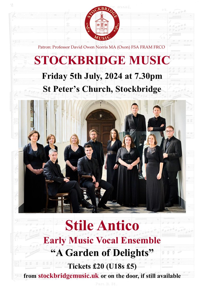 Hugely excited to be welcoming Stile Antico, one of the worlds finest vocal ensembles, renown for vibrant expressive performances of enchanting music from the Renaissance. From Wigmore Hall to Stockbridge High Street on Friday 5th July - tickets at stockbridgemusic.uk