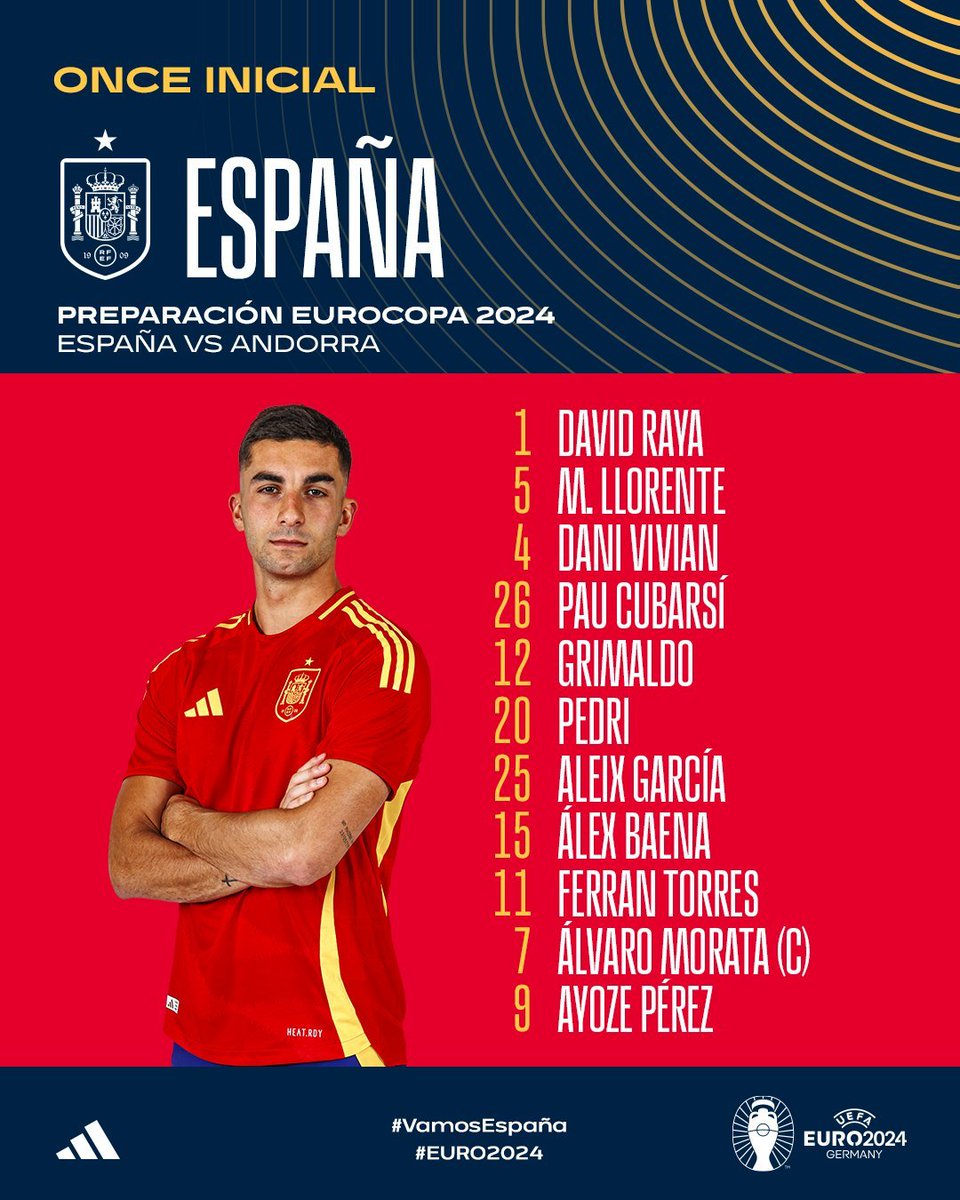 🇪🇸1⃣1⃣ inicial de nuestra @SEFutbol para el amistoso de preparación de la #EURO2024 frente a Andorra 🎯 ¡Luis de la Fuente va con todo al ataque! 🎙️ Vía @JaviHerraez