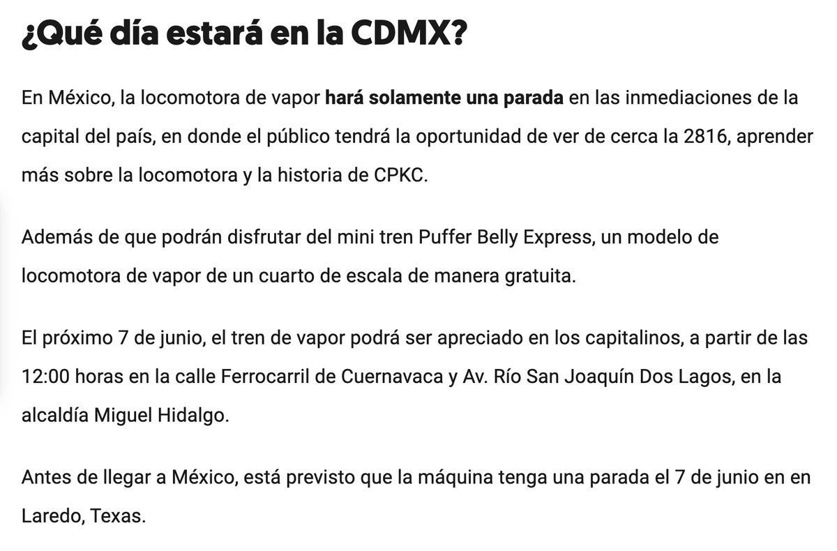 <a href="/JuanCama14/">Juan Camarena</a> <a href="/Ernext/">Ernesto Periferia🔻</a> #FerrocarrilDeCuernavaca en el <a href="/PoligonoMH/">Polígono MH</a> tendrá  la locomotora de vapor Empress 2816 estará en México para una exhibición gratuita el próximo 7 de junio