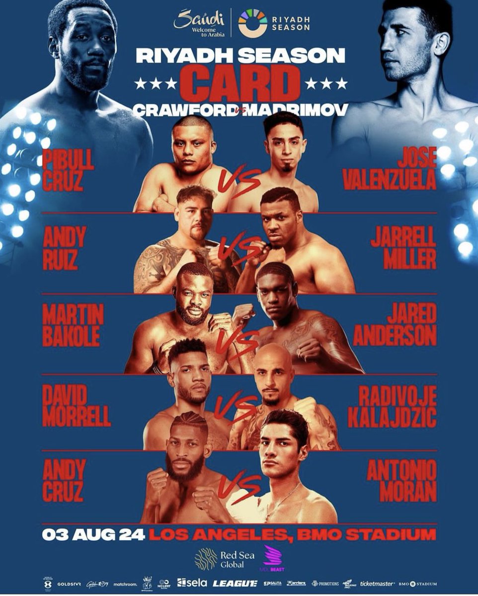 peoples_champtv's tweet image. Riyadh Season Aug 3rd card announced,  with Bakole v Anderson included and Andy Ruiz v Jarell Miller.  Some good match ups there who wins those? Which fights are you most looking forward to seeing? #boxing #boxingtalk #boxingconvo