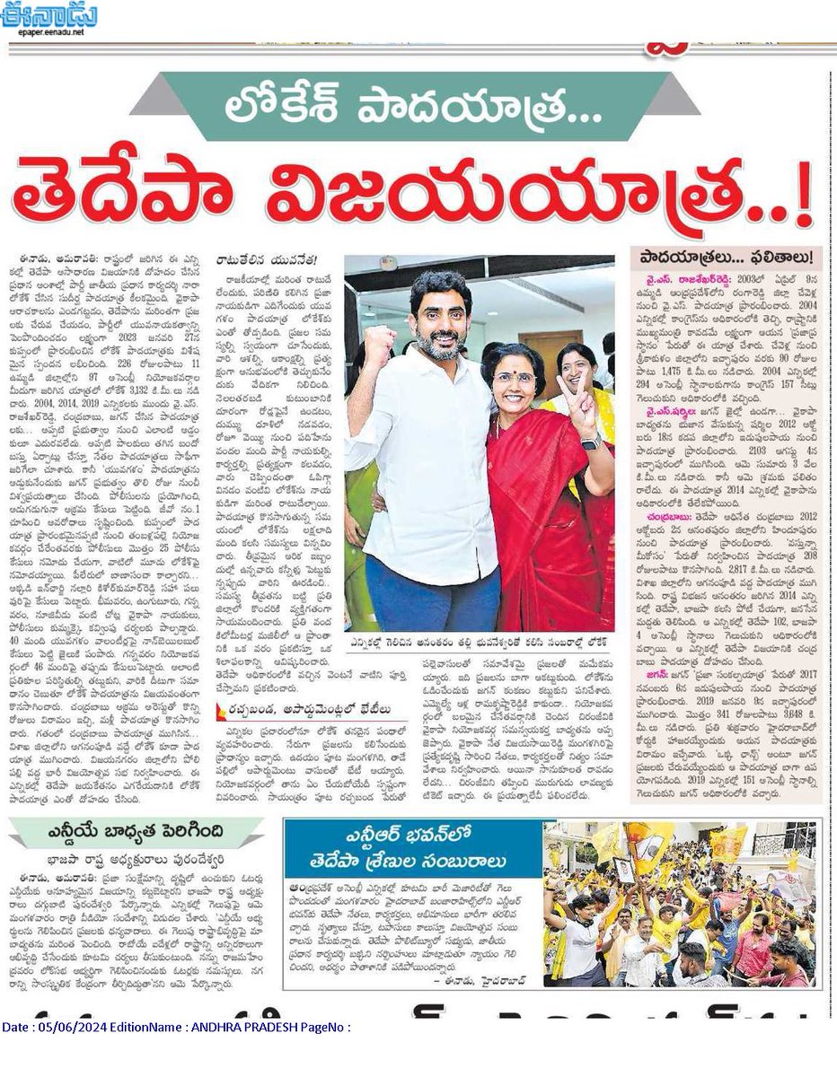 andhrudu12's tweet photo. లోకేశ్‌ పాదయాత్ర... తెదేపా విజయయాత్ర..!
రాష్ట్రంలో జరిగిన ఈ ఎన్నికల్లో తెదేపా అసాధారణ విజయానికి దోహదం చేసిన ప్రధాన అంశాల్లో పార్టీ జాతీయ ప్రధాన కార్యదర్శి నారా లోకేశ్‌ చేసిన సుదీర్ఘ పాదయాత్ర కీలకమైంది. #NaraLokesh #Yuvagalam  #TDPWinning  #TDPVictory @ncbn @naralokesh @JaiTDP https://t.co/gGL7jiTpZA