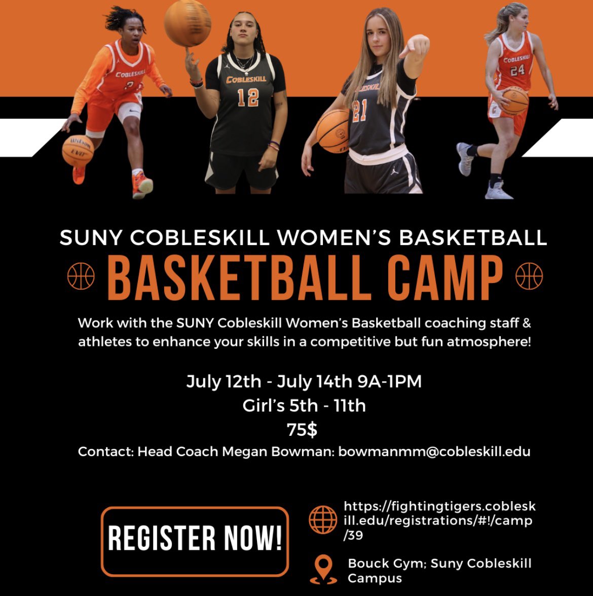 Come get better with us! #SummerCamp #Camp #Basketball

fightingtigers.cobleskill.edu/registrations/…