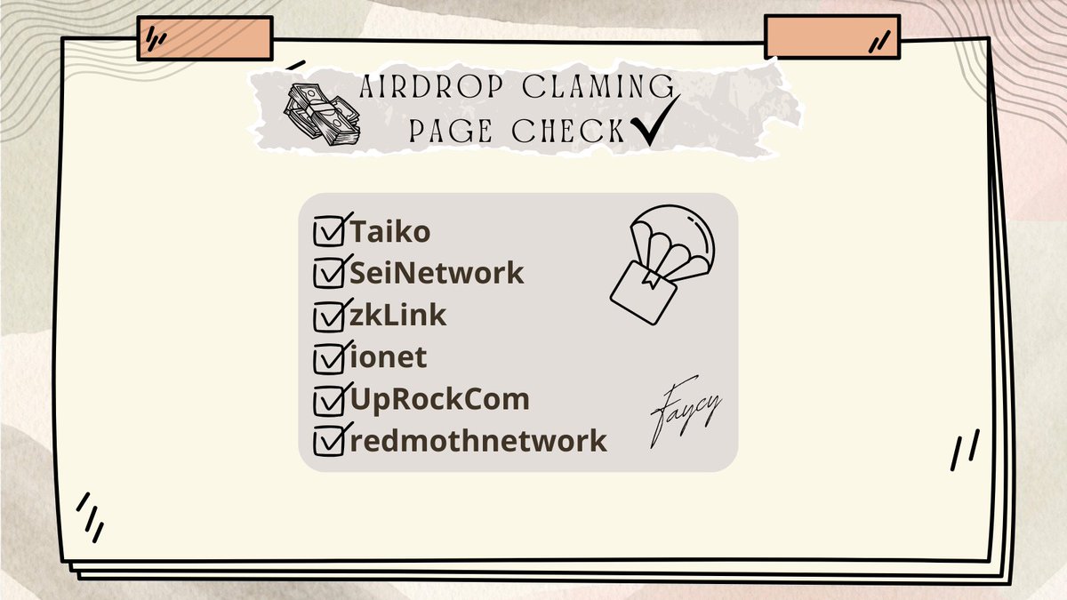 Faycytw's tweet photo. 🪂AIRDROP CLAMING PAGE CHECK✅

Some airdrop claim that you may have missed👇

🔸@taikoxyz
https://t.co/thvc9oEHaY

🔸@SeiNetwork
https://t.co/ev14DTD2k4

🔸@zkLink_Official
https://t.co/iKCPnNBfrW

🔸@ionet
https://t.co/hkJhapCQqe

🔸@UpRockCom
https://t.co/XKmplWm3zo

🔸@redmothnetwork
https://t.co/FNYpK5dbsa

Soon $ZRO & $ZK claiming page..🥳