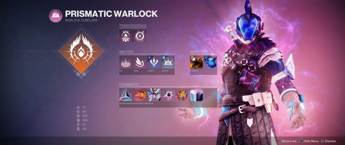 BlueberryKarlin's tweet photo. #destiny2 Warlocks, found a great build for Prismatic. Getaway Artist + Bleak Watcher aspect 😁 combine with No Time to Explain buddy and you can even add Hellion later! Demolitionist weapons and a Stagger / Blinding GL 😁!

Thanks @DestinyTheGame for a great expansion! https://t.co/DNebd7osRZ