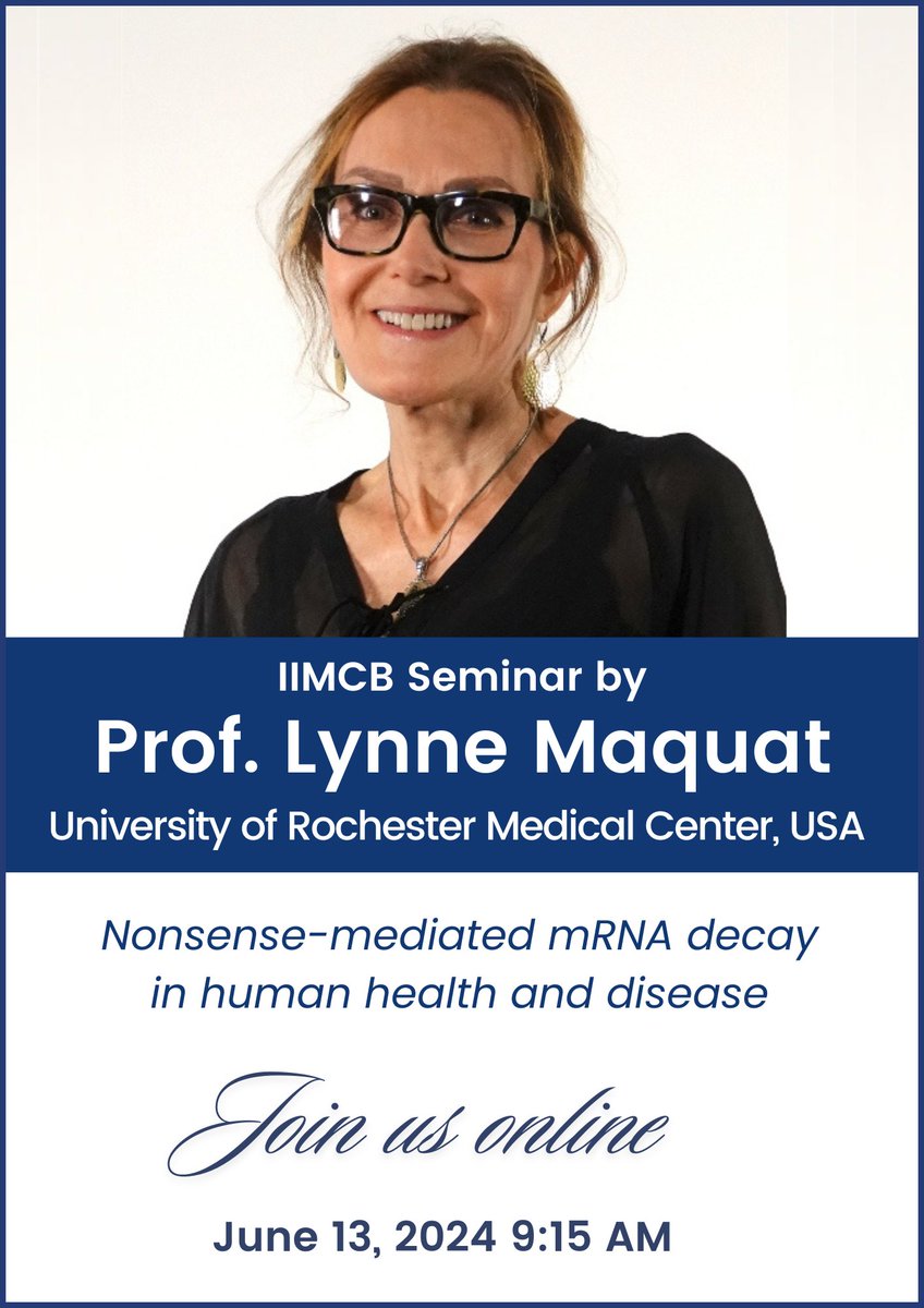 IIMCB, Warsaw, Poland (@iimcb_poland) on Twitter photo We are pleased to invite you to the upcoming scientific seminar by Prof. Lynne Maquat <a href="/MaquatLab/">Maquat Lab</a> from <a href="/UofR/">University of Rochester</a>. Join us online:
🗓️ June 13, 2024
🕘 09:15 CEST
💻 bit.ly/3yIjKCu We are pleased to invite you to the upcoming scientific seminar by Prof. Lynne Maquat <a href="/MaquatLab/">Maquat Lab</a> from <a href="/UofR/">University of Rochester</a>. Join us online:
🗓️ June 13, 2024
🕘 09:15 CEST
💻 bit.ly/3yIjKCu