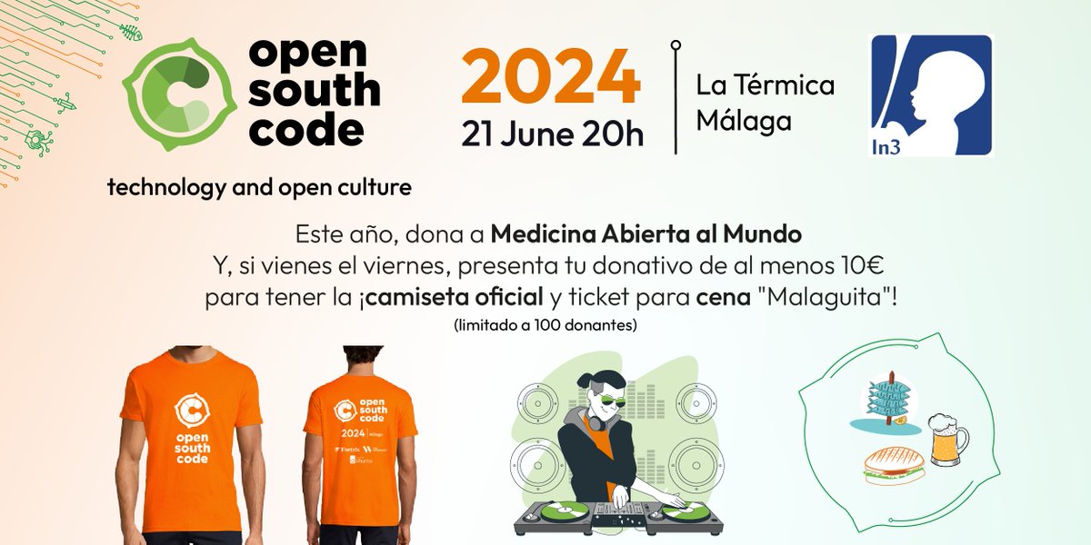 Este año puedes contribuir con "Medicina Abierta al Mundo" para el proyecto de incubadoras de código abierto #opensource.
Con tu donación tendrás la camiseta oficial 🧡 y networking cena "malaguita" 🐟🍻 con el patrocinio de <a href="/CervezaVictoria/">Cervezas Victoria</a>
🫶 eventbrite.es/e/entradas-ope…