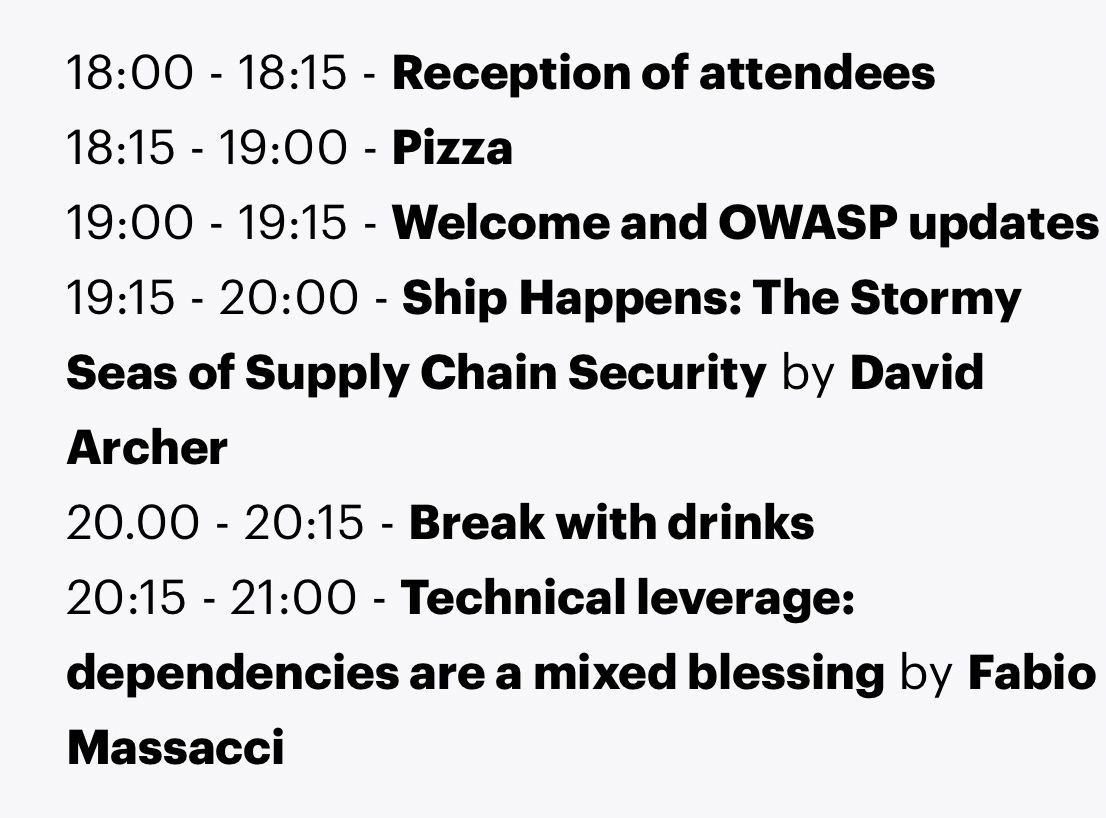 In or around Vrije University in Amsterdam? Don’t miss the 20. Juni OWASP Meetup! Two great speakers talking about software dependency management, and of course there will be pizza. 

Details and free registration: meetup.com/owasp-chapter-…