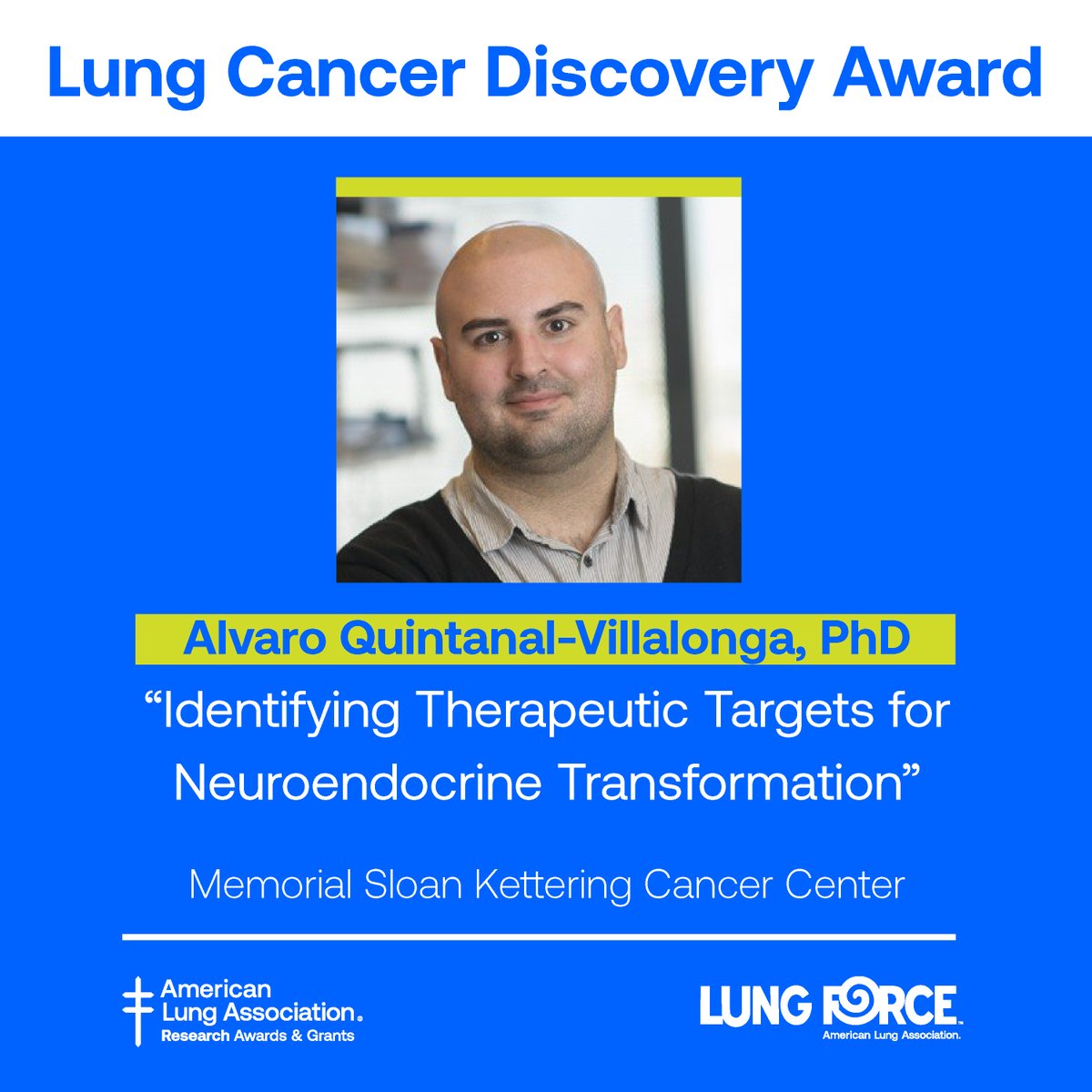 We continue to fund innovative #lungcancer research, including this project by @AlvaroQuintanal of @MSKCancerCenter which hopes to understand why most lung tumors become resistant to treatments. Learn more at: on.lung.org/3UDlWUJ