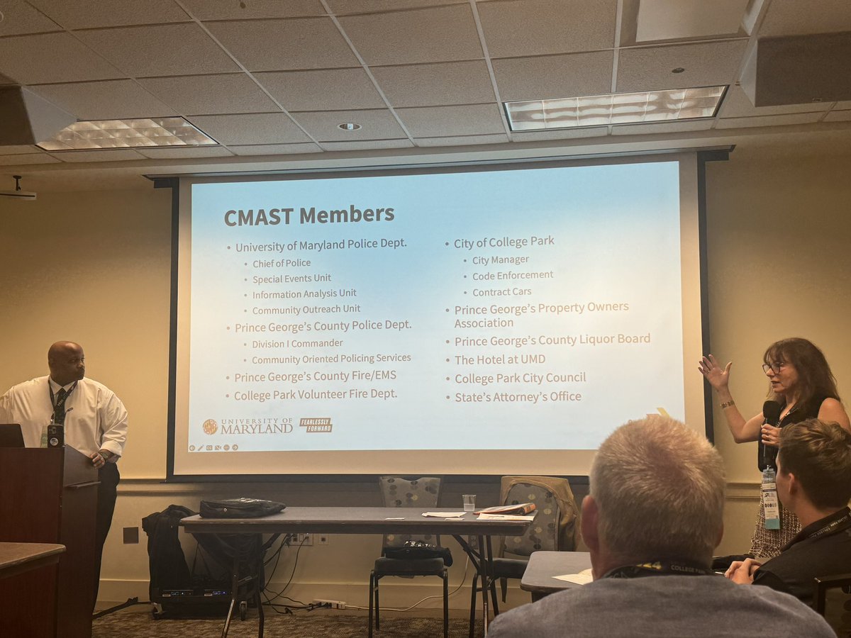 harris_tnt's tweet photo. “Collaboration and Communication, and Data is Key” - from Lisa Miller during discussion at presentation on CMAST and Knock & Talks in @CollegePark_MD home of @UofMaryland #ITGA2024 #crime #traffic #safety #towngown #cmast https://t.co/UB8UfOUlVr