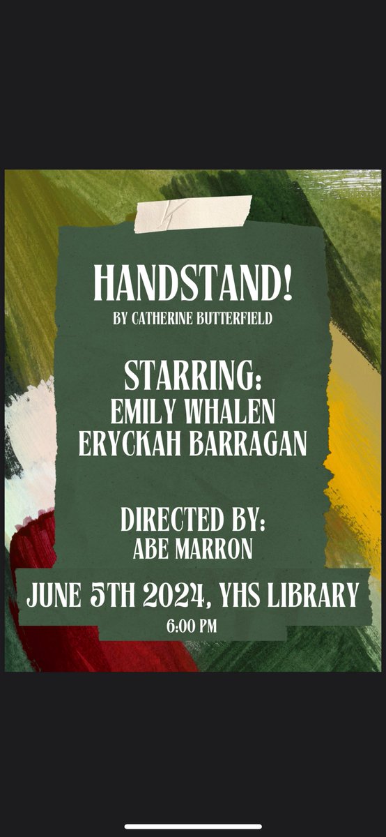 MsStockChoir's tweet photo. Come on out and support our fabulous students this evening at our Student-Directed One Act Plays! We’ll be performing in the library at 6pm this evening. Hope to see you there! @YHSDeGennaro @YorktownCSD @FirstNighters #oneacts #studentdirected 🎶💚🌽🎭 https://t.co/GVdbaIFrYf
