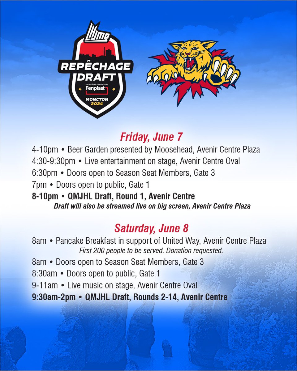 monctonwildcats's tweet photo. Are you ready for this weekend?
There's lots going on in and around the Centre Avenir Centre as we host the entire QMJHL for the 2024 Draft!

#DefendTheDen | #ANewEra https://t.co/6HyzYVdPfd
