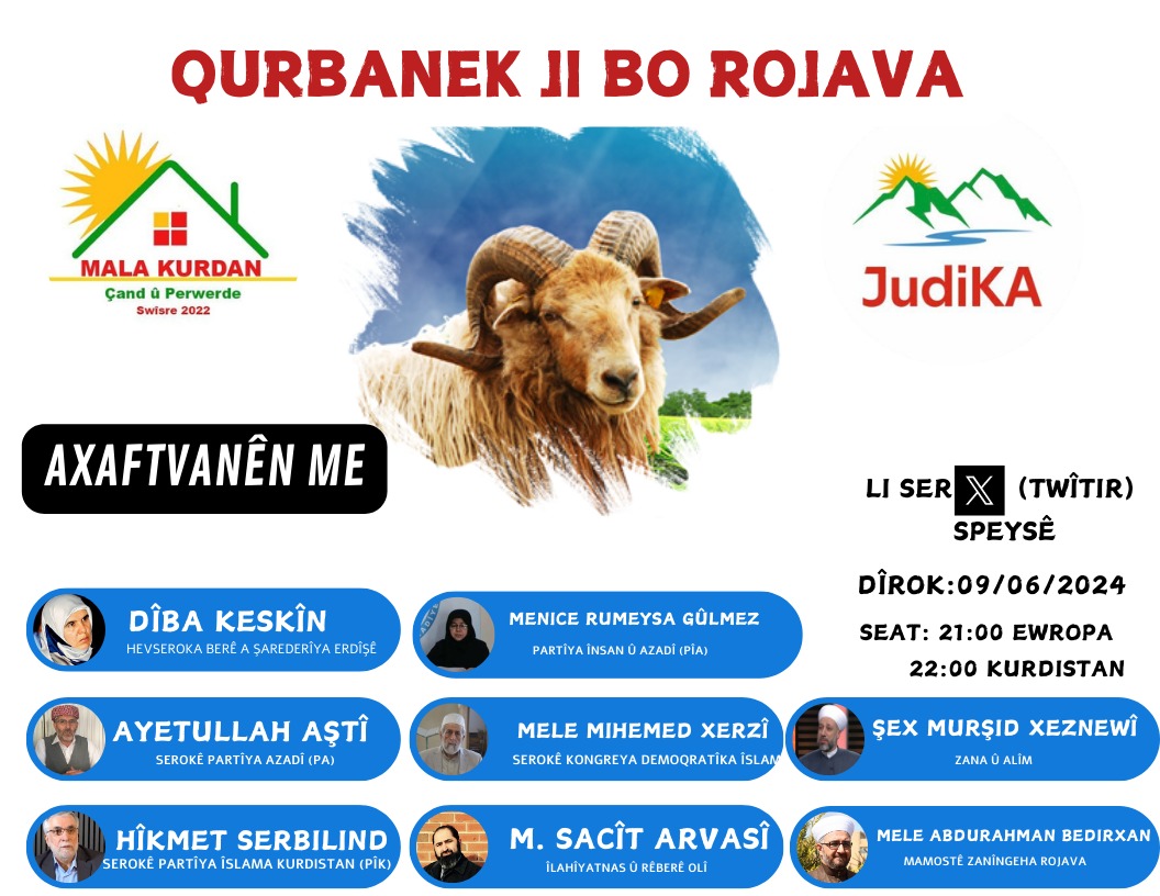 Mala_Kurdan's tweet photo. Weşana li ser platforma X'e derbarê 
rojeva #qurbanekjiborojava li gel mêvanên gelek hêja. 
Em roja yekşemê benda hemû xwişk û birayên xwe ne.
#destbiderojava @JudiKurdish https://t.co/wkcDwhfqCK