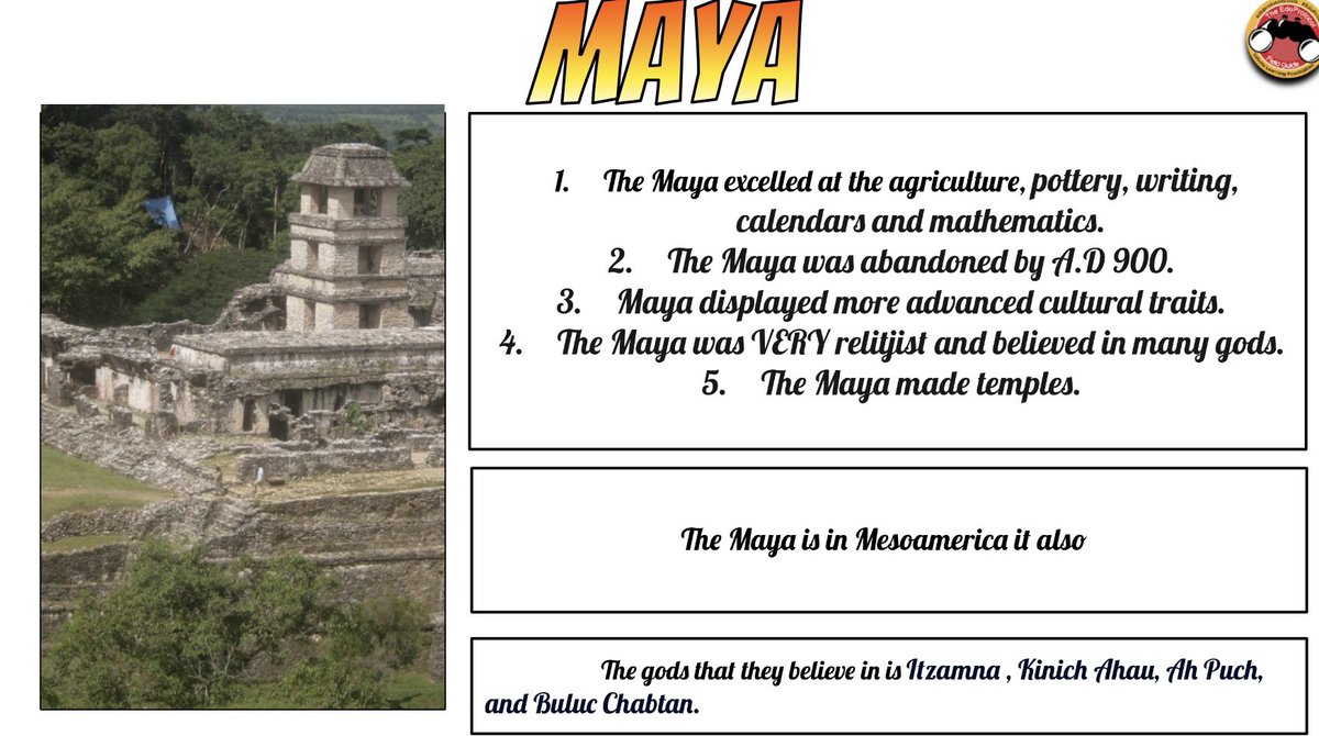 MoriartyHistory's tweet photo. Wednesday, June 5:
🏎️ The Fast & The Curious
👨🏽🍳 Iron Chef: Mesoamerican Menu
Students chose from 7 different Mesoamerican societies, completed #IronChef #EduProtocols with 5 facts/achievements, when/where civilization lived, description of a deity, and an image. #tlap #sstlap https://t.co/91ihoKJzQe