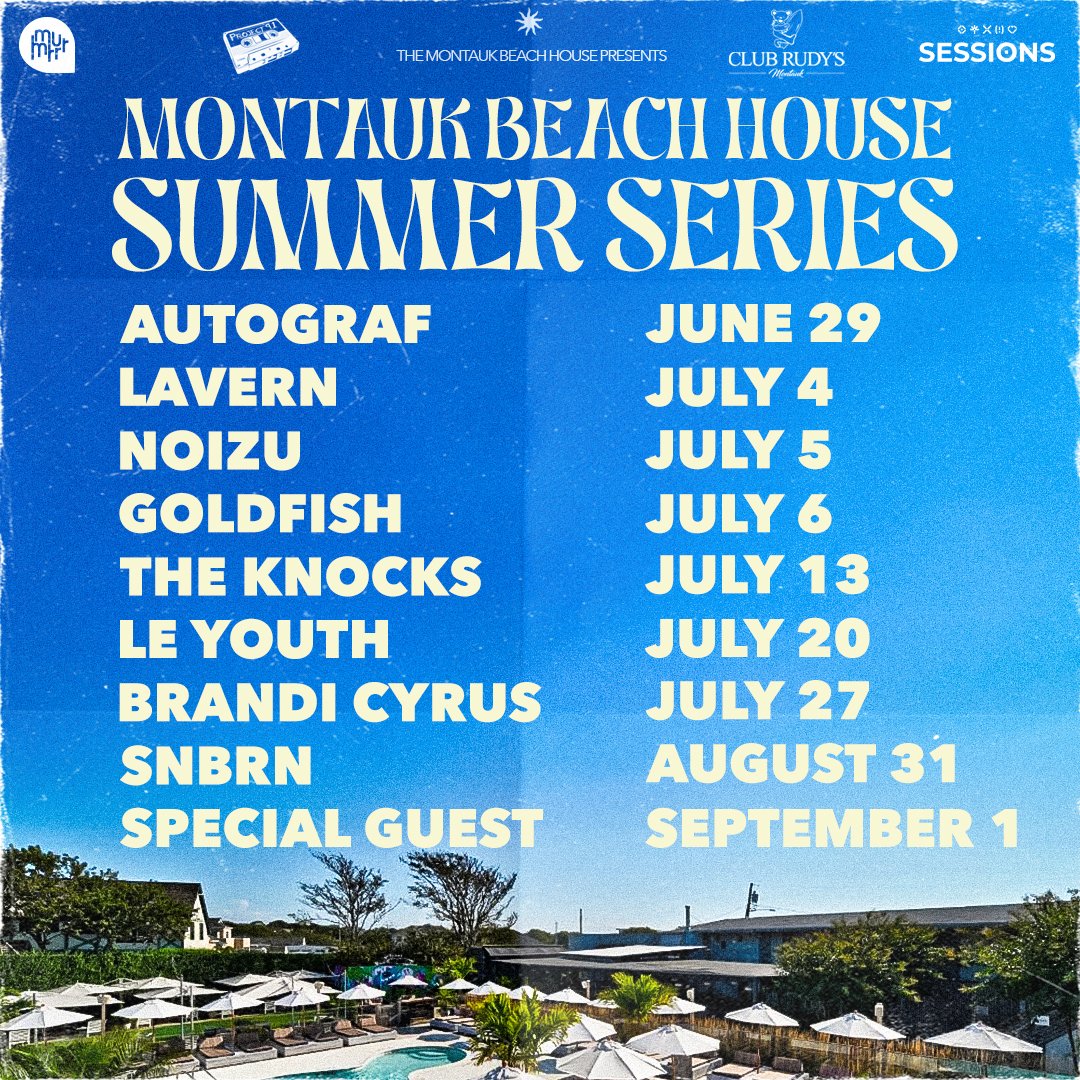 You ready to party, Montauk?✨🌊 We've just announced our killer summer lineup at <a href="/TheMBH/">TheMontaukBeachHouse</a> and you don't wanna miss it!😎

Featuring...
☀️ <a href="/AutografMusic/">autografmusic</a> 
💥 Lavern
🕶 <a href="/noizu/">Noizu</a> 
🐟 <a href="/GoldFishLive/">GoldFish</a> 
🏝 <a href="/theknocks/">The Knocks</a> 
🔥 <a href="/LeYouth/">Le Youth</a> 
🌸 <a href="/BrandiCyrus/">Brandi Cyrus</a> 
⛱ <a href="/SNBRNMUSIC/">S̶N̶B̶R̶N̶</a> 

Get tix @ link in bio!🔗