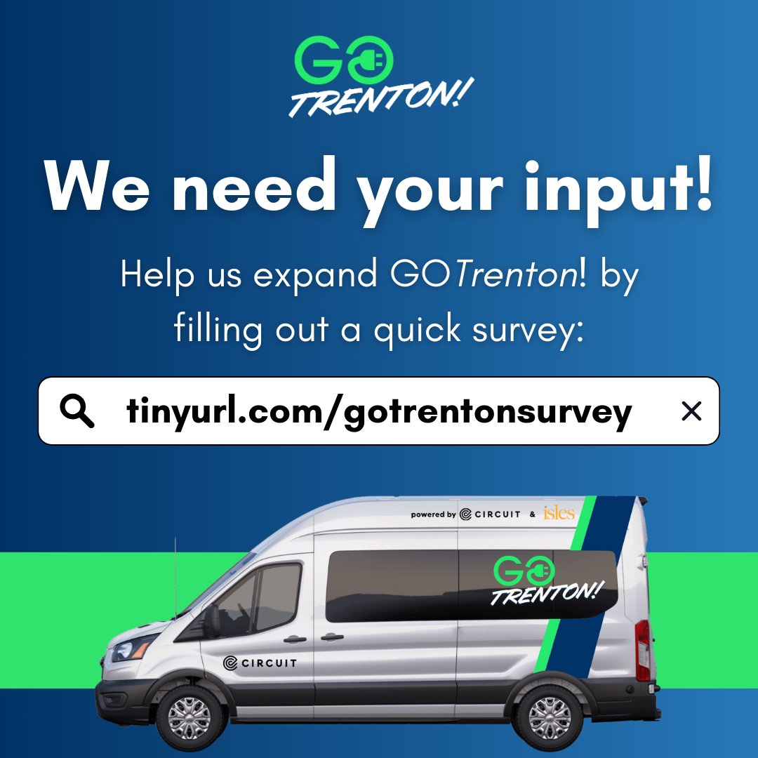 We're working to expand GOTrenton! with a new van service! 🚌📷 Take our quick survey to let us know where and when you need us the most: tinyurl.com/gotrentonsurvey

Your feedback is crucial as we enhance our services. Thank you for being a part of this initiative! 📷💚
