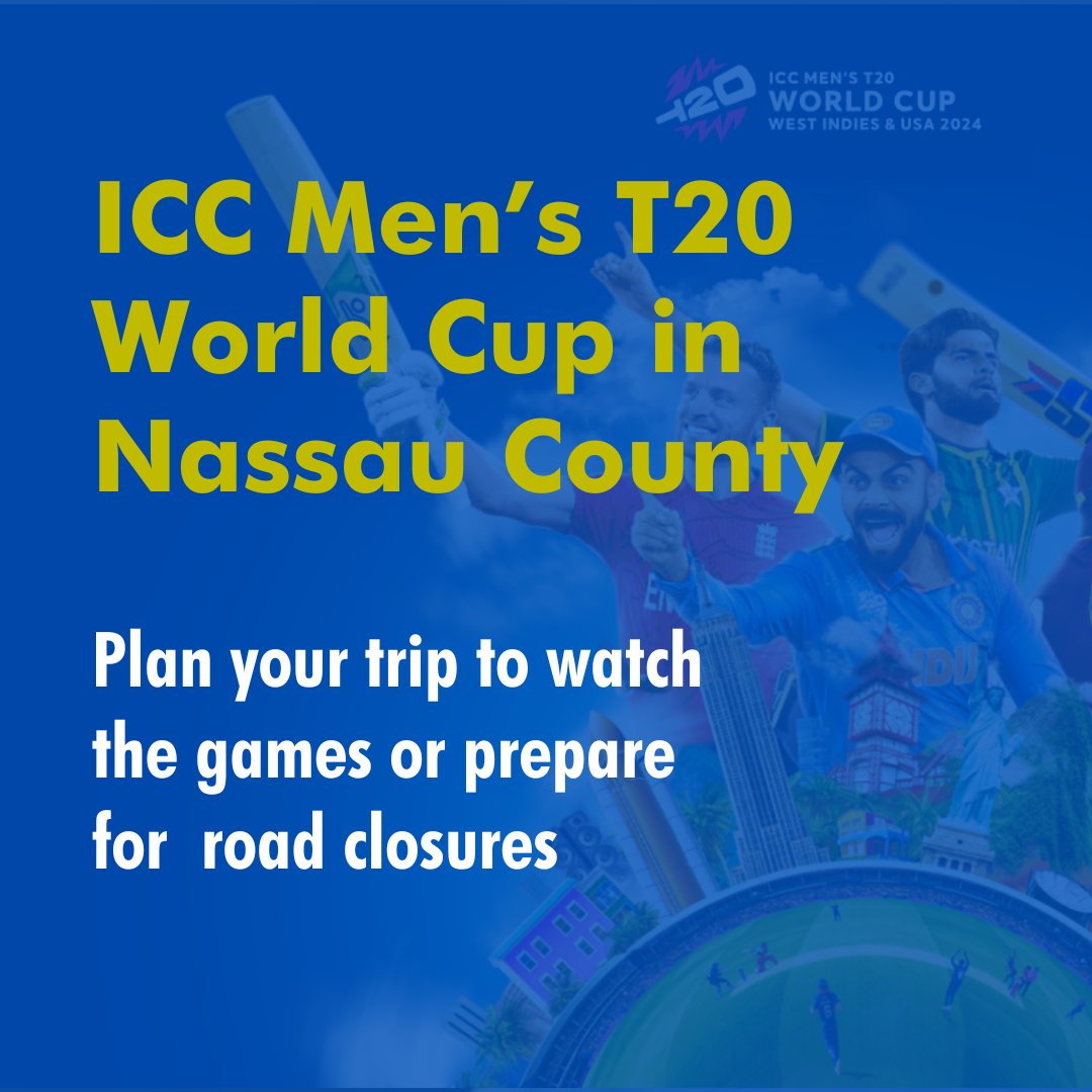 From June 3 – 29 Nassau County will host tens of thousands of fans for the ICC Men’s T20 World Cup West Indies &amp; USA 2024.  
To learn more about sustainable transportation options to travel to the game, or reduce traffic in your area visit 511nyrideshare.org/home