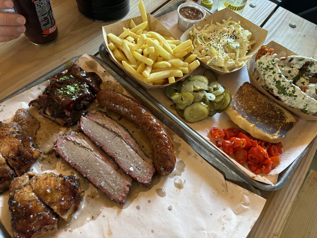 KeithTotp's tweet photo. Spent my evening eating a traditional BBQ Platter with the traditional @c_alcx
This time at Burnt in Leyton, and featuring the best brisket I’ve had in London!
#FullyRecommended https://t.co/AtEZ98THY6