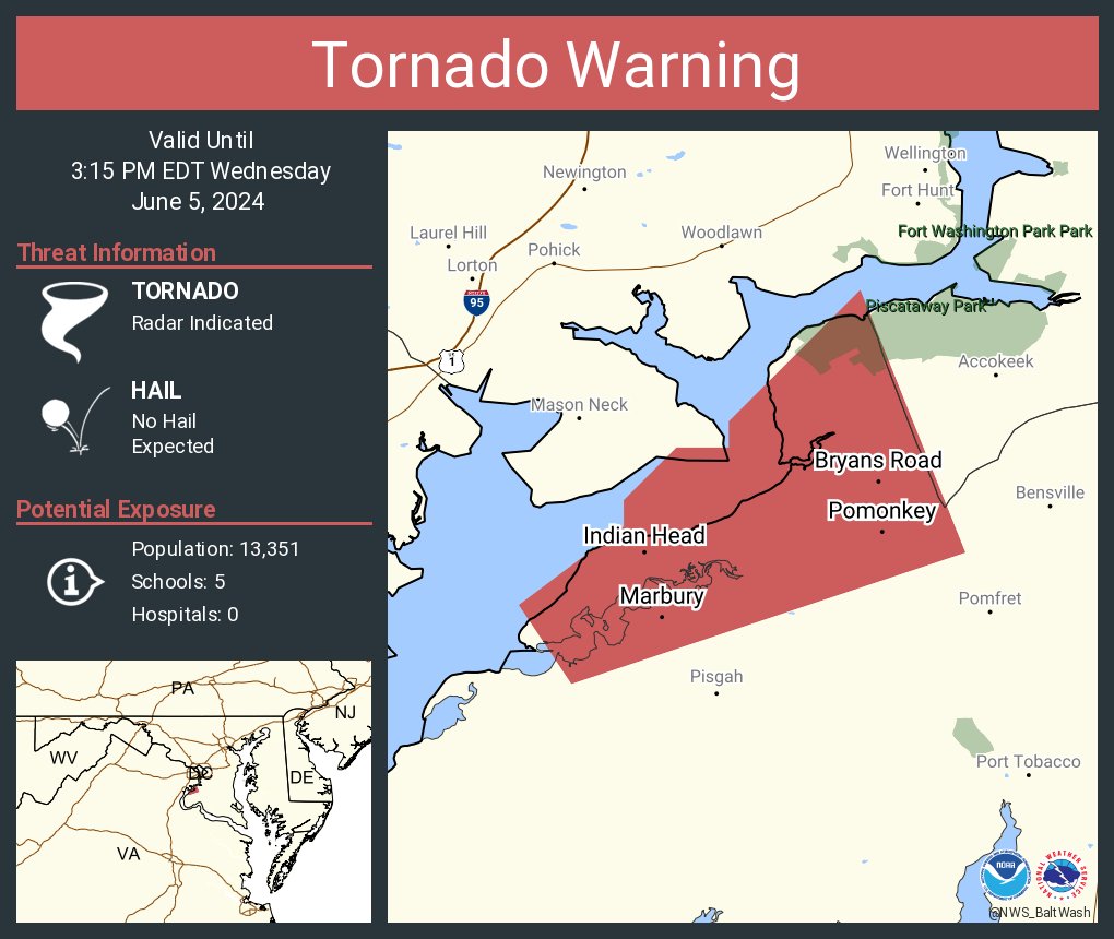 Tornado Warning including Bryans Road MD, Indian Head MD and  Potomac Heights MD until 3:15 PM EDT