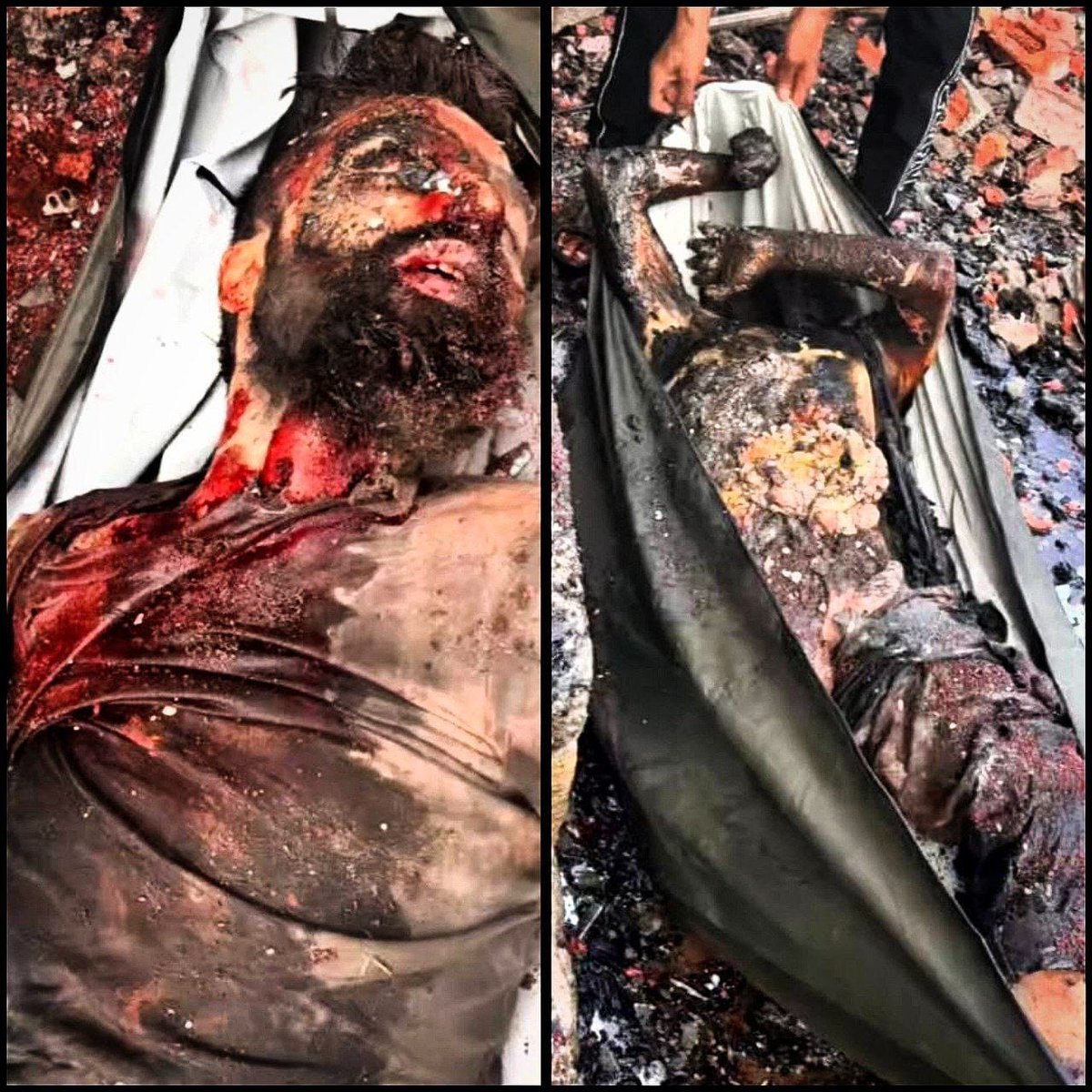 UmeedeSeher7's tweet photo. 4جون کی رات قابض انڈین آرمی نے پلوامہ کے علاقے نہامہ کاکا پورہ میں وائٹ فاسفورس بموں کا استعمال کر کے ایک مکان کو جلا ڈالا ، جس کے نتیجے میں 2 کشمیری مجاہدین شہید ہوئے۔ شہداء میں کمانڈر ریاض احمد ڈار عرف خالد بھائی گزشتہ نو سال سے میدانِ جہاد میں تھے https://t.co/EsPFDHm6iu
