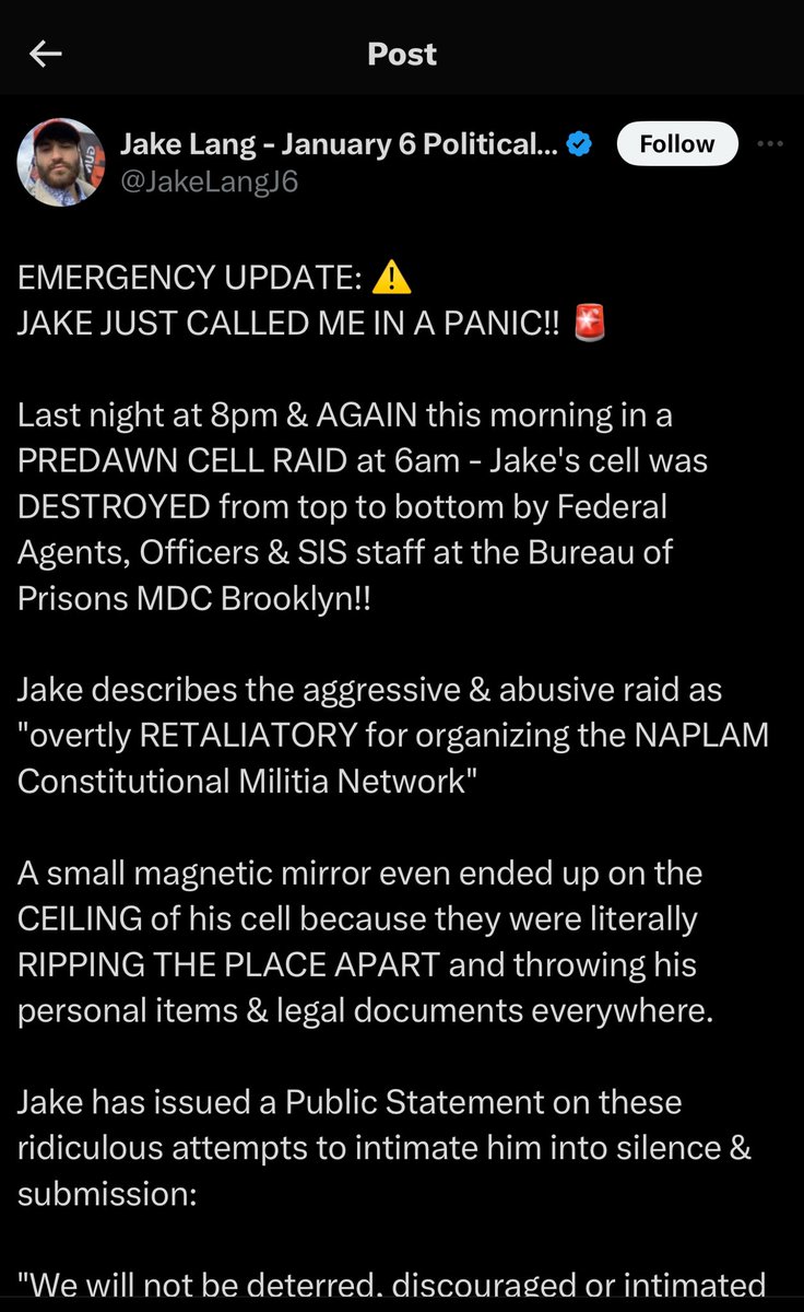 K2theSky's tweet photo. Pardon? Jake Lang was raided for organizing a militia in prison. The NAPALM militia, to be specific. 🤦‍♀️💇‍♀️

#seditionhunters #j6 #GasMaskBatman https://t.co/iOoRlyt03F