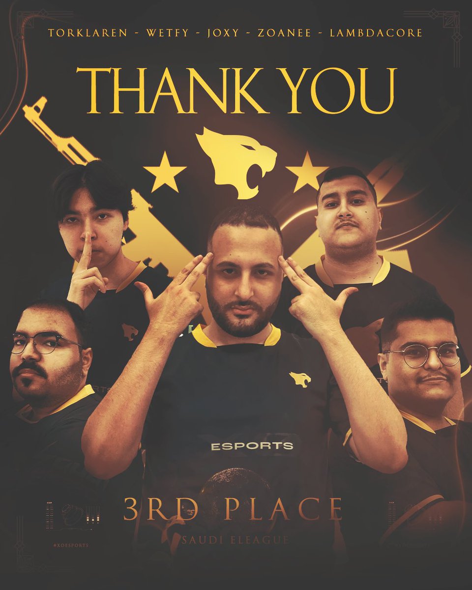 مع نهاية مشوارنا في @SaudieLeagues للعـبة  CS2 وحصولنا على المـركز الثالـث 🥉،حابين نشكركم يا أبطال على ما قدمتوه لنا 💛

🥷 | <a href="/N7WAF_/">N7WAF</a> 
🥷 | <a href="/Torklaren/">Torklaren</a> 
🥷 | @zoanee 
🥷 | <a href="/JOXY_CSGO/">Abdulaziz.(JOXY)</a> 
🥷 | <a href="/Zizou_T_/">Lambdacore_CS2</a>
🥷 | Amirbek Timurov
🥷 | Abdullah Alakasi
👨‍🎨 | <a href="/fatihovics/">Matar “fatih_m” Fatih</a> 

شكرًا لكم يا فهود