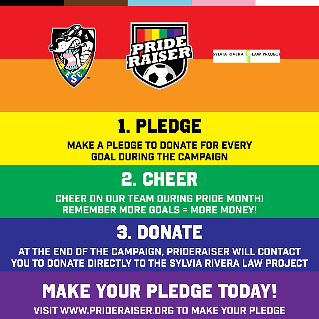 Happy Pride month, ESC familia! 12 people have already pledged money per goal to benefit <a href="/SRLP/">Sylvia Rivera Law Project</a>. Get your pledges per goal on before we face the Revs this Saturday! It’s easy as 1, 2, 3. 🌈 #RBNY 

prideraiser.org/lybQ4856W0rxQ?…