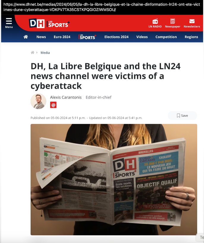 _venarixES_'s tweet image. Dos periódicos y un canal de television en #Belgica 🇧🇪 sufren #ciberataque... Se trata de DH les Sports + (@ladh), La Libre (@lalibrebe) y #LN24 (@LesNews24). El ataque fue descubierto hoy...
#media 
#news 
#Belgium
Más ℹ️regístrate gratis en #VenariX ➡️ venarix.com